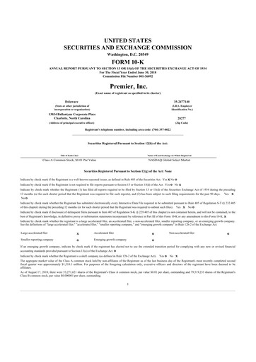 Thumbnail Premier 10-K Annual Report 2018