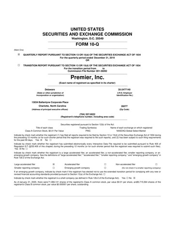 Thumbnail Premier 10-Q Quarterly Report FY2020 