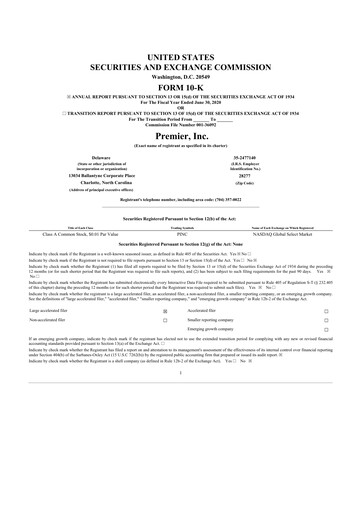 Thumbnail Premier 10-K Annual Report 2020