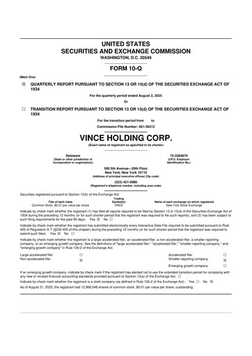 Thumbnail Vince Holding 10-Q Quarterly Report FY2025 