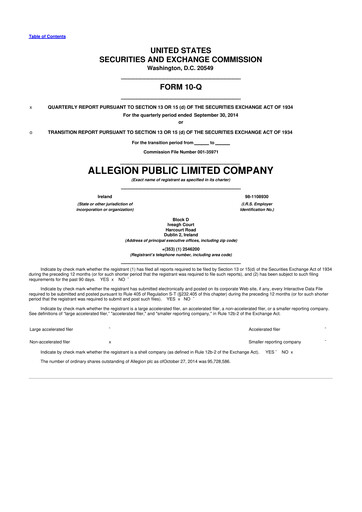 Vorschaubild Allegion
 10-Q Quartalsbericht 2014 