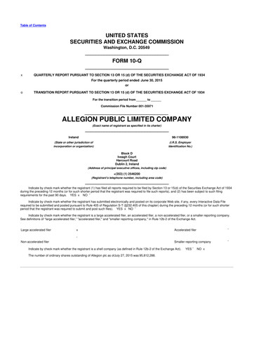 Vorschaubild Allegion
 10-Q Quartalsbericht 2015 