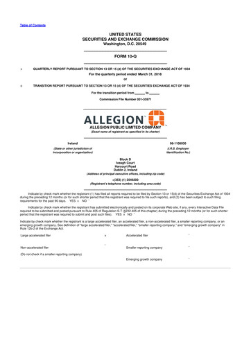 Vorschaubild Allegion
 10-Q Quartalsbericht 2018 
