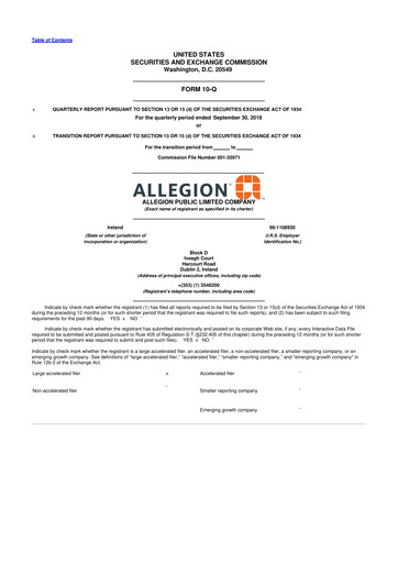 Vorschaubild Allegion
 10-Q Quartalsbericht 2018 