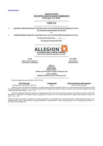 Vorschaubild Allegion
 10-Q Quartalsbericht 2019 