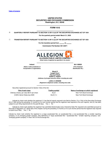 Vorschaubild Allegion
 10-Q Quartalsbericht 2020 