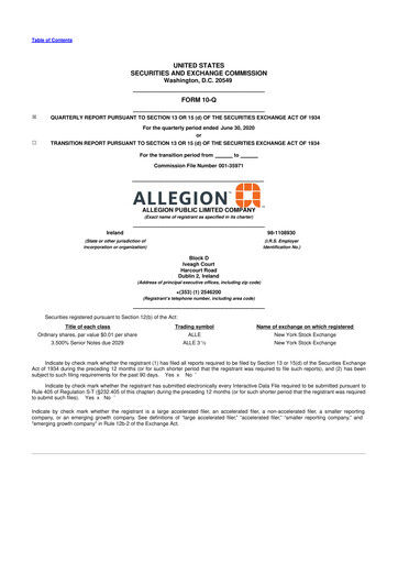Vorschaubild Allegion
 10-Q Quartalsbericht 2020 