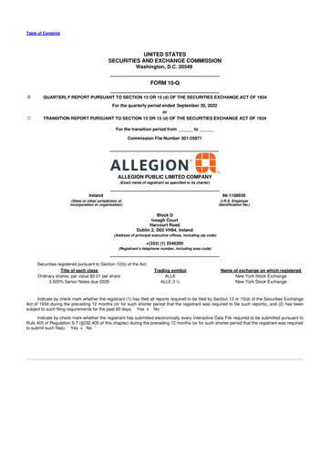 Vorschaubild Allegion
 10-Q Quartalsbericht 2022 