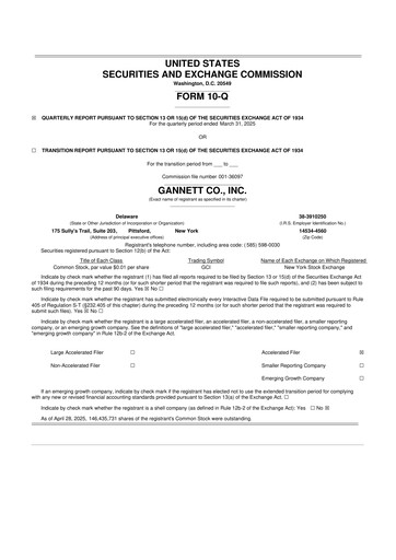 Thumbnail Gannett 10-Q Quarterly Report FY2025 