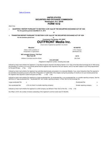 Thumbnail Outfront Media
 10-Q Quarterly Report FY2015 