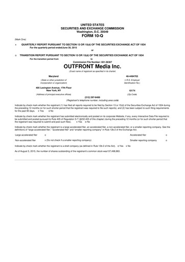 Thumbnail Outfront Media
 10-Q Quarterly Report FY2015 