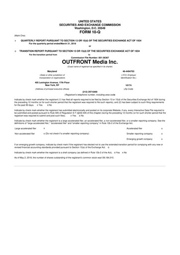 Thumbnail Outfront Media
 10-Q Quarterly Report FY2018 