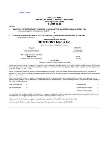 Thumbnail Outfront Media
 10-Q Quarterly Report FY2018 