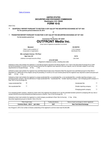 Thumbnail Outfront Media
 10-Q Quarterly Report FY2019 