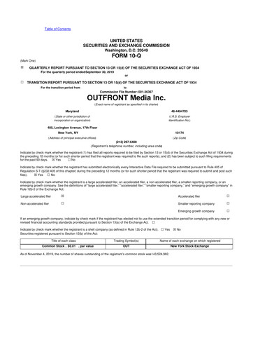 Thumbnail Outfront Media
 10-Q Quarterly Report FY2019 