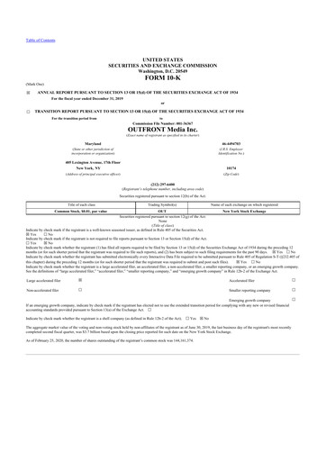 Thumbnail Outfront Media
 10-K Annual Report 2019