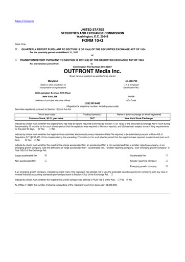 Thumbnail Outfront Media
 10-Q Quarterly Report FY2020 