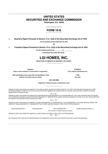 Thumbnail LGI Homes
 10-Q Quarterly Report FY2014 