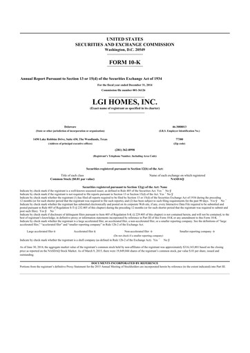 Thumbnail LGI Homes
 10-K Annual Report 2014