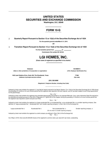 Thumbnail LGI Homes
 10-Q Quarterly Report FY2016 