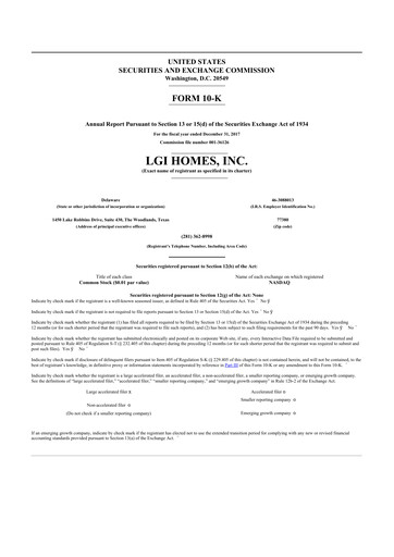 Thumbnail LGI Homes
 10-K Annual Report 2017