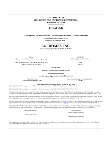 Thumbnail LGI Homes
 10-K Annual Report 2018