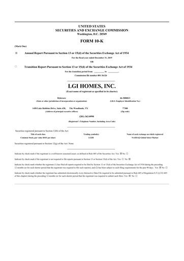 Thumbnail LGI Homes
 10-K Annual Report 2019