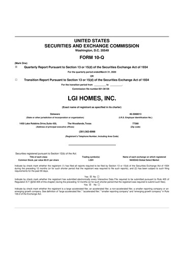 Thumbnail LGI Homes
 10-Q Quarterly Report FY2020 