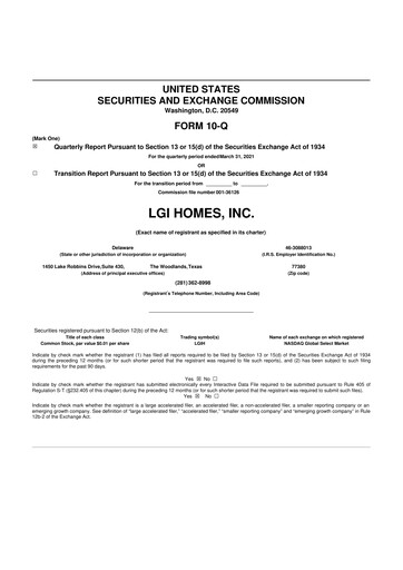 Thumbnail LGI Homes
 10-Q Quarterly Report FY2021 