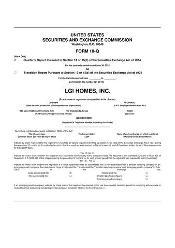 Thumbnail LGI Homes
 10-Q Quarterly Report FY2022 