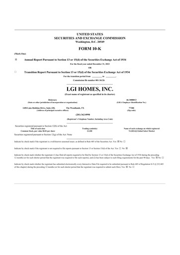 Thumbnail LGI Homes
 10-K Annual Report 2022