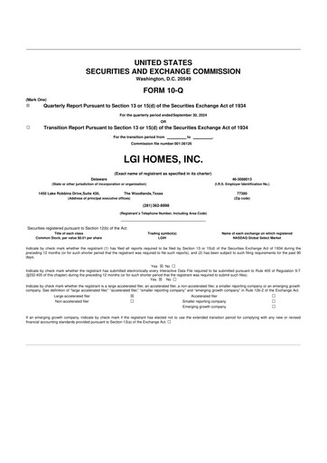 Thumbnail LGI Homes
 10-Q Quarterly Report FY2024 