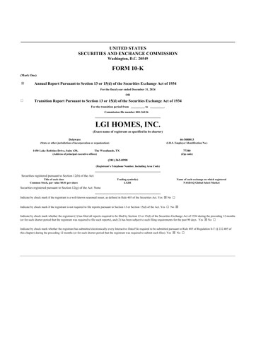 Thumbnail LGI Homes
 10-K Annual Report 2024