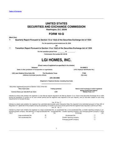 Thumbnail LGI Homes
 10-Q Quarterly Report FY2026 