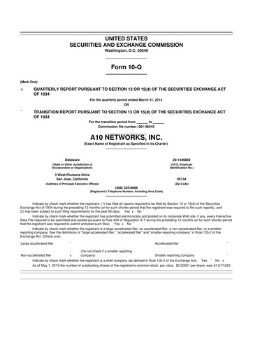 Miniature A10 Networks 10-Q Rapport trimestriel 2015 