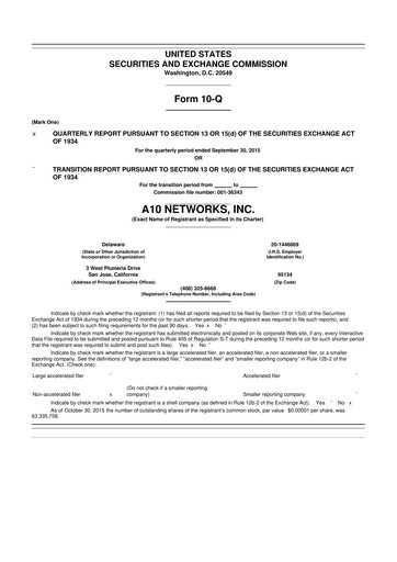 Miniature A10 Networks 10-Q Rapport trimestriel 2015 