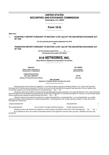 Miniature A10 Networks 10-Q Rapport trimestriel 2016 