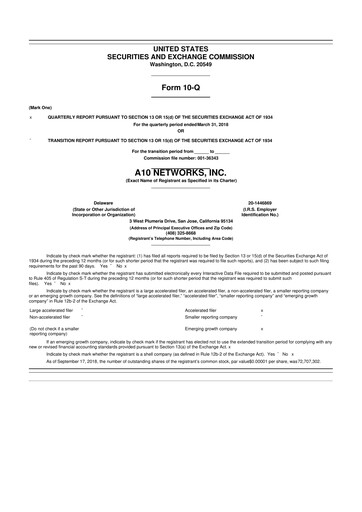 Miniature A10 Networks 10-Q Rapport trimestriel 2018 