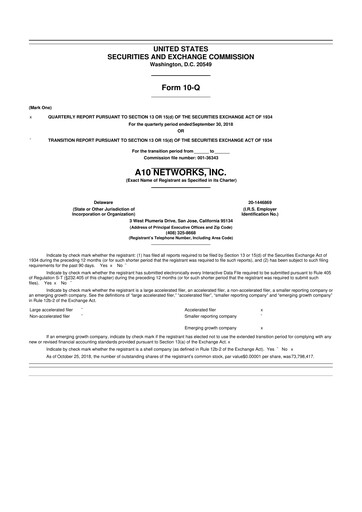 Miniature A10 Networks 10-Q Rapport trimestriel 2018 
