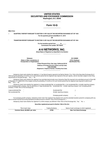 Miniature A10 Networks 10-Q Rapport trimestriel 2019 