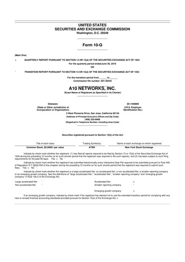 Miniature A10 Networks 10-Q Rapport trimestriel 2019 