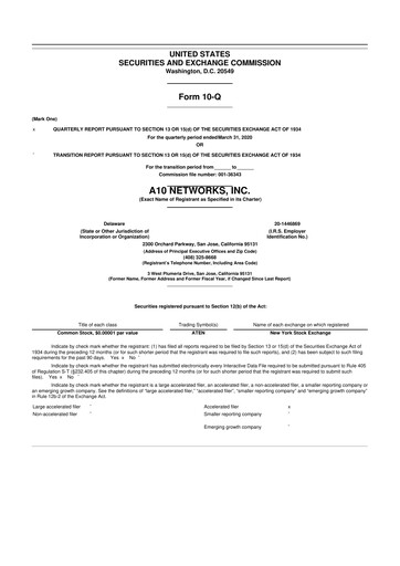 Miniature A10 Networks 10-Q Rapport trimestriel 2020 