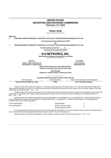 Miniature A10 Networks 10-Q Rapport trimestriel 2020 