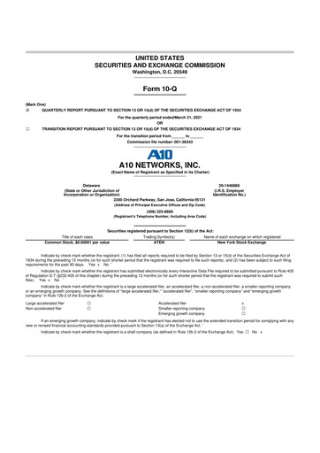 Miniature A10 Networks 10-Q Rapport trimestriel 2021 