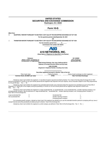 Miniature A10 Networks 10-Q Rapport trimestriel 2021 