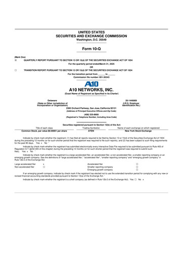 Miniature A10 Networks 10-Q Rapport trimestriel 2024 