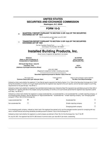 Vorschaubild Installed Building Products 10-Q Quartalsbericht 2021 