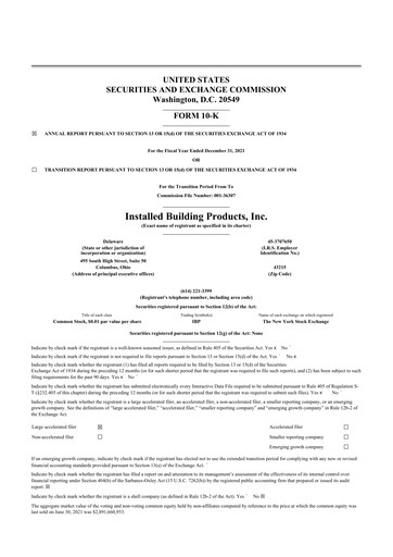 Thumbnail Installed Building Products 10-K Annual Report 2021