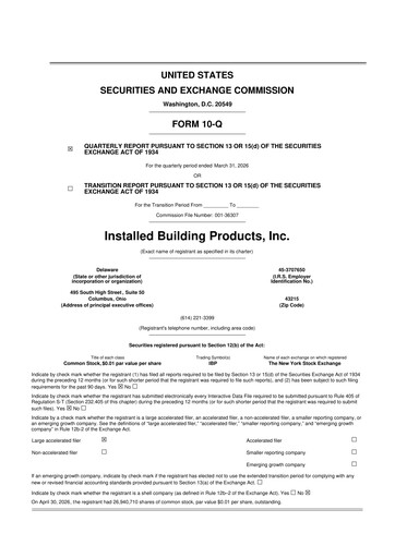 Miniature Installed Building Products 10-Q Rapport trimestriel  