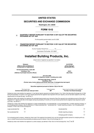 Thumbnail Installed Building Products 10-Q Quarterly Report FY2026 